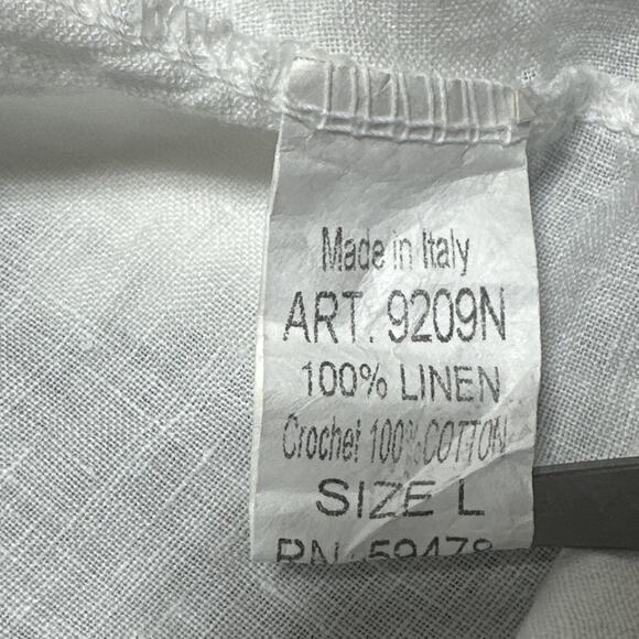 Valentina Naldi Dress Womens Sz L White Linen Boho Cottagecore Floral Crochet - Picture 8 of 9
